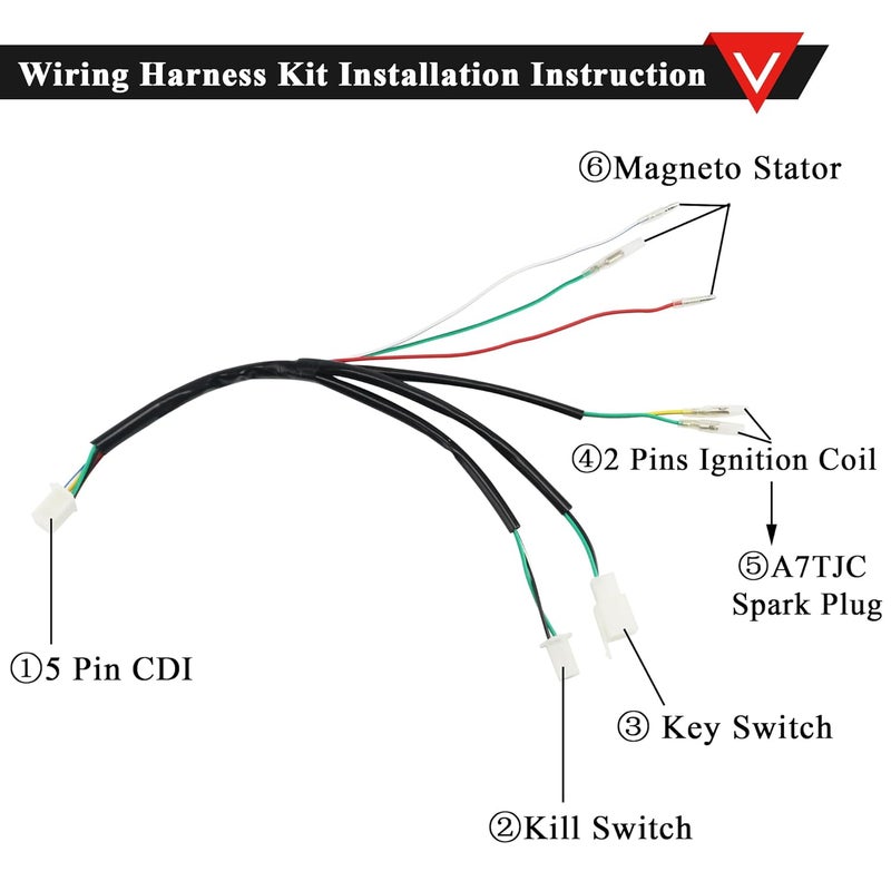 PRO BAT Lifan Complete Kick Starter Engine Wiring Harness Loom with A7TJC Spark Plug Coil Magneto for X50 CRF50 70cc 110cc 125cc 140cc 150cc Pit Dirt Trail Pro Bike - Image 2